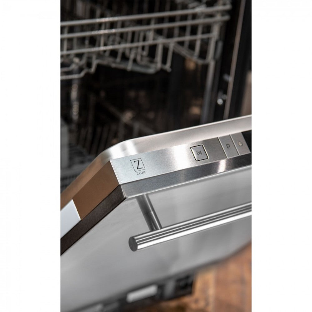 ZLINE 24 in. Stainless Steel Top Control Built-In Dishwasher with Stainless Steel Tub and Modern Style Handle, 52dBa (DW-304-24)