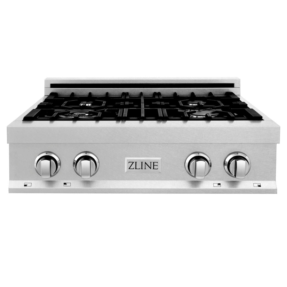 ZLINE 30 in. Porcelain Gas Stovetop in Fingerprint Resistant Stainless Steel with 4 Gas Burners (RTS-30) front.