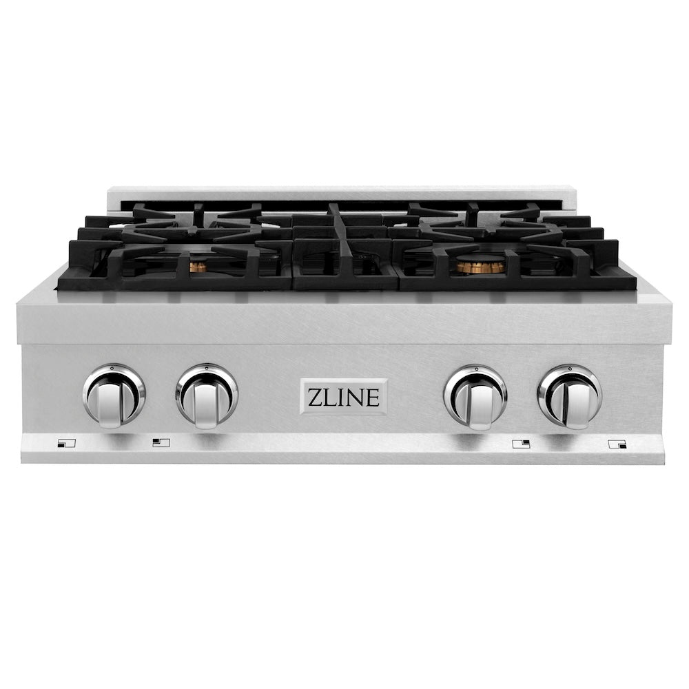ZLINE 30 in. Porcelain Gas Stovetop in Fingerprint Resistant Stainless Steel with 4 Gas Brass Burners (RTS-BR-30) front.