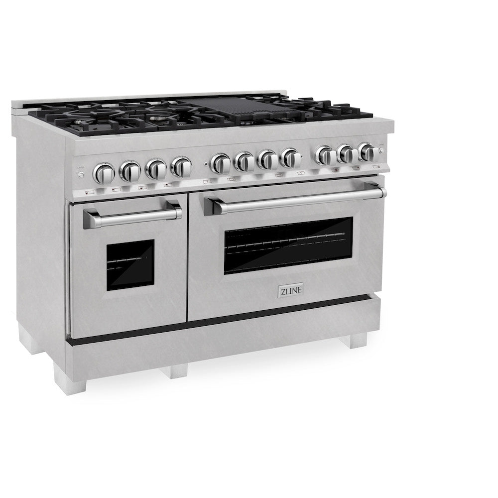 ZLINE 48 in. 6.0 cu. ft. Dual Fuel Range with Gas Stove and Electric Oven in Fingerprint Resistant Stainless Steel (RAS-SN-48) side, oven closed.