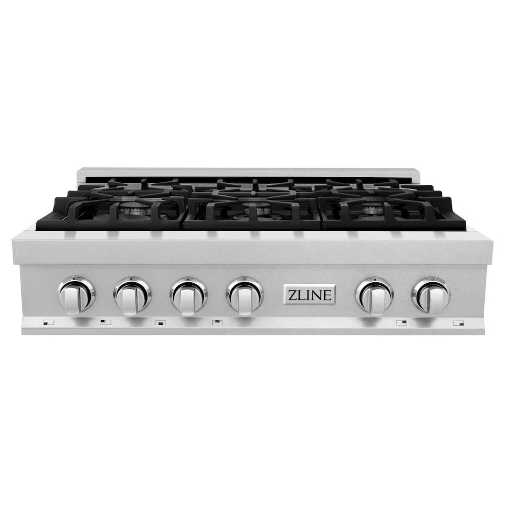 ZLINE 36 in. Porcelain Gas Stovetop in Fingerprint Resistant Stainless Steel with 6 Gas Burners (RTS-36) front.