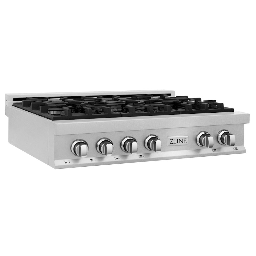 ZLINE 36 in. Porcelain Gas Stovetop in Fingerprint Resistant Stainless Steel with 6 Gas Burners (RTS-36) side, main.