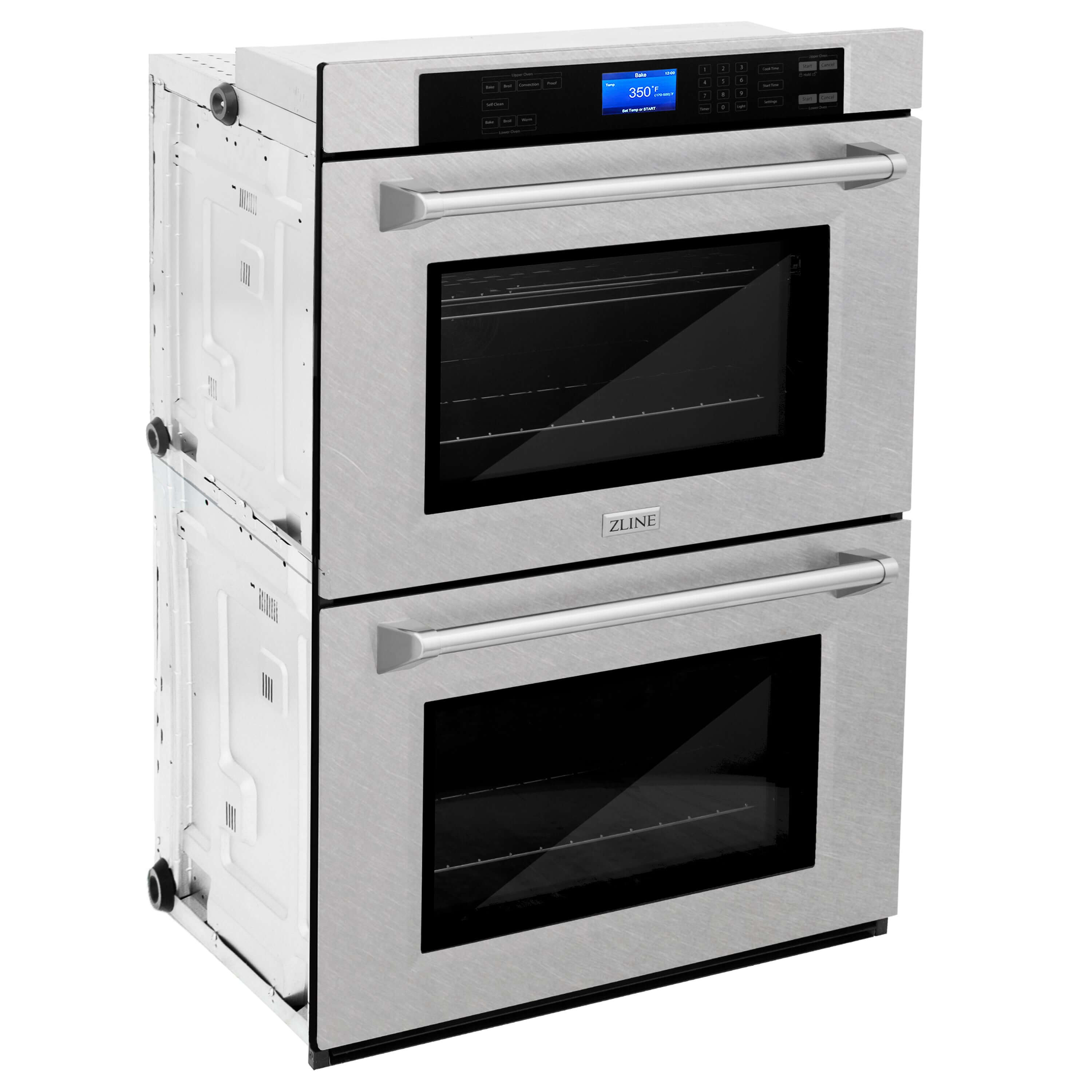 ZLINE 30 in. Professional Electric Double Wall Oven with Self Clean and True Convection in Fingerprint Resistant Stainless Steel (AWDS-30) side, oven closed.