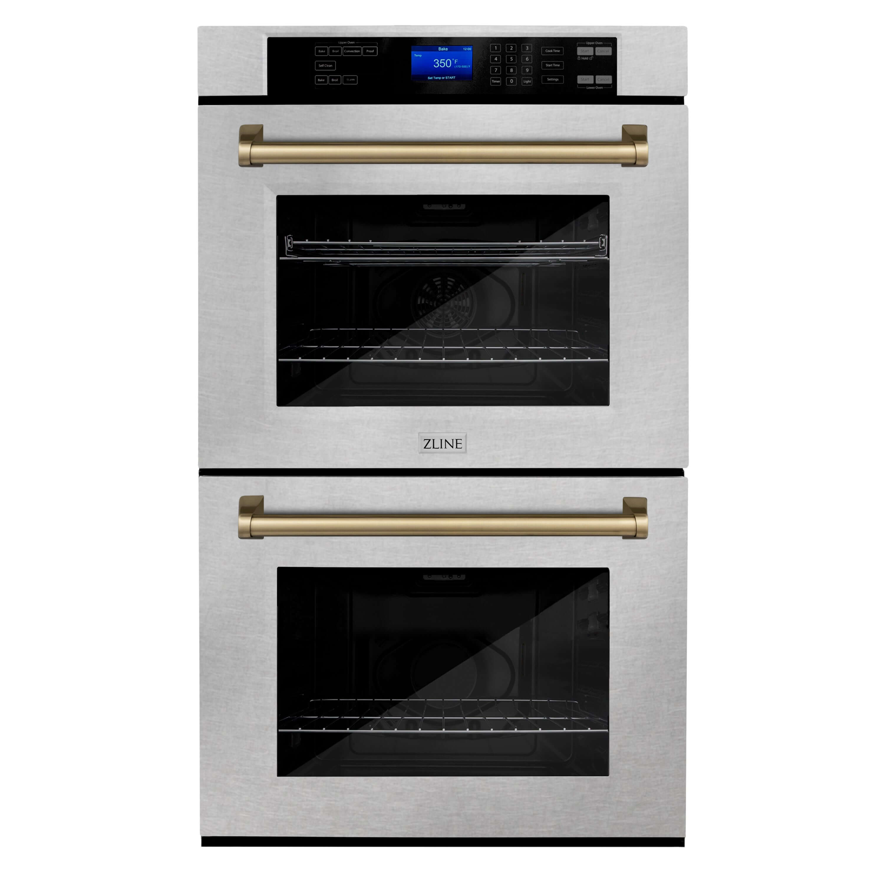 ZLINE Autograph Edition  30 in. Electric Double Wall Oven with Self Clean and True Convection in DuraSnow® Stainless Steel and Champagne Bronze Accents (AWDSZ-30-CB)