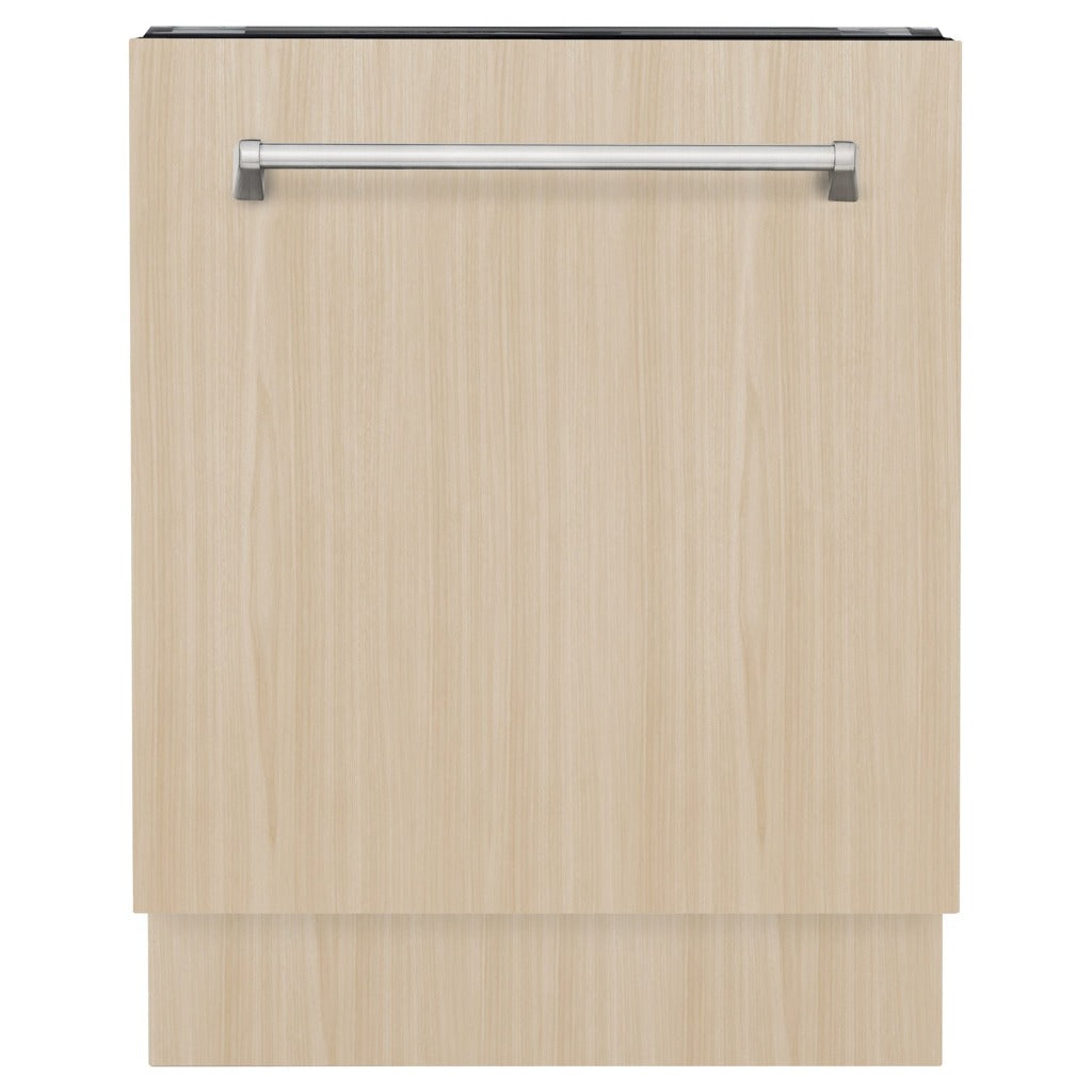 ZLINE 24 in. Tallac Series Panel Ready Dishwasher (DWV-24) front, door closed with custom wood panel.