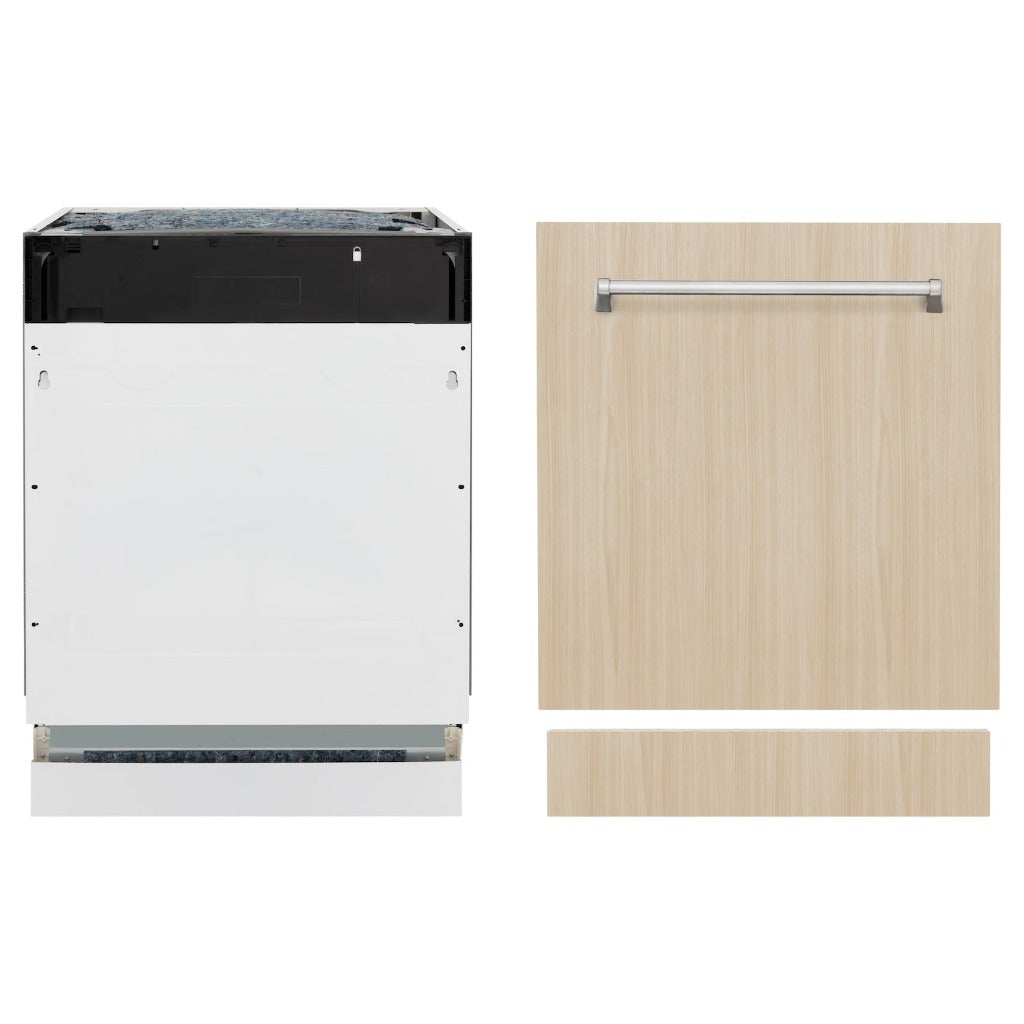 ZLINE 24 in. Tallac Series Panel Ready Dishwasher (DWV-24) front, door closed next to custom wood panel.