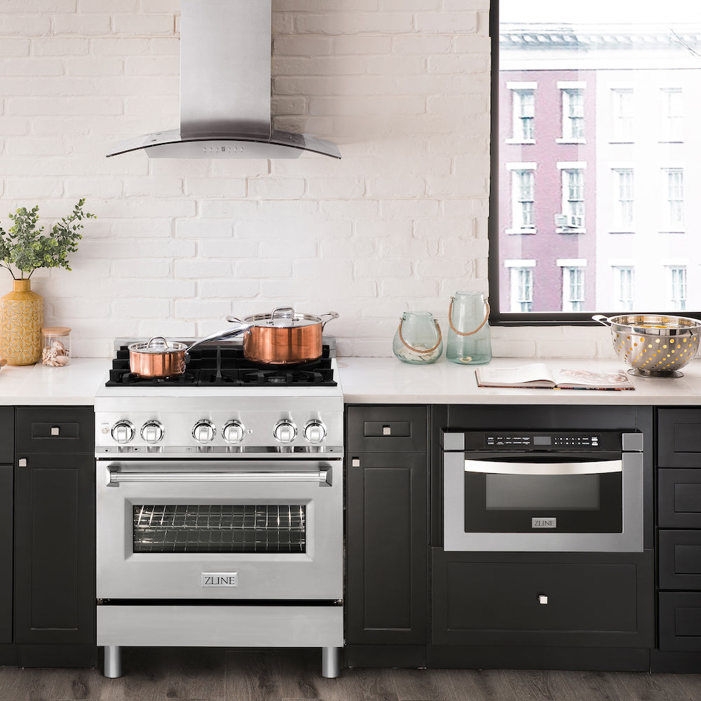 ZLINE 30 in. 4.0 cu. ft. Dual Fuel Range with Gas Stove and Electric Oven in Stainless Steel (RA30) front, oven closed.