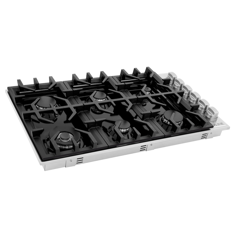 ZLINE 36 in. Gas Cooktop with 6 Gas Burners and Black Porcelain Top (RC36-PBT) side, main.