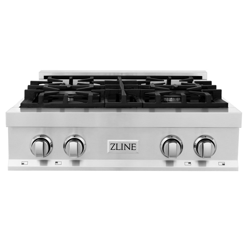 ZLINE Kitchen Package with 30 in. Stainless Steel Rangetop and 30 in. Single Wall Oven (2KP-RTAWS30) front.