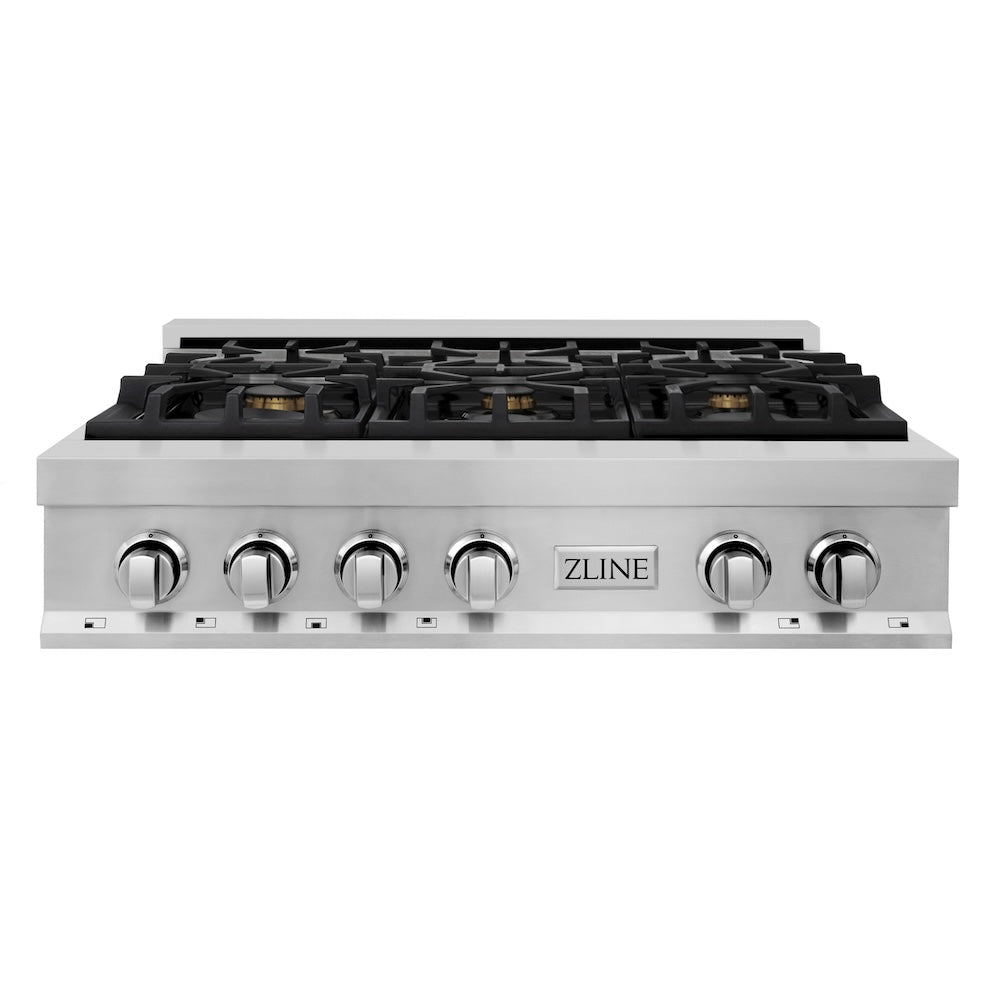 ZLINE 36 in. Stainless Steel Gas Stovetop with 6 Gas Brass Burners (RT-BR-36) front.