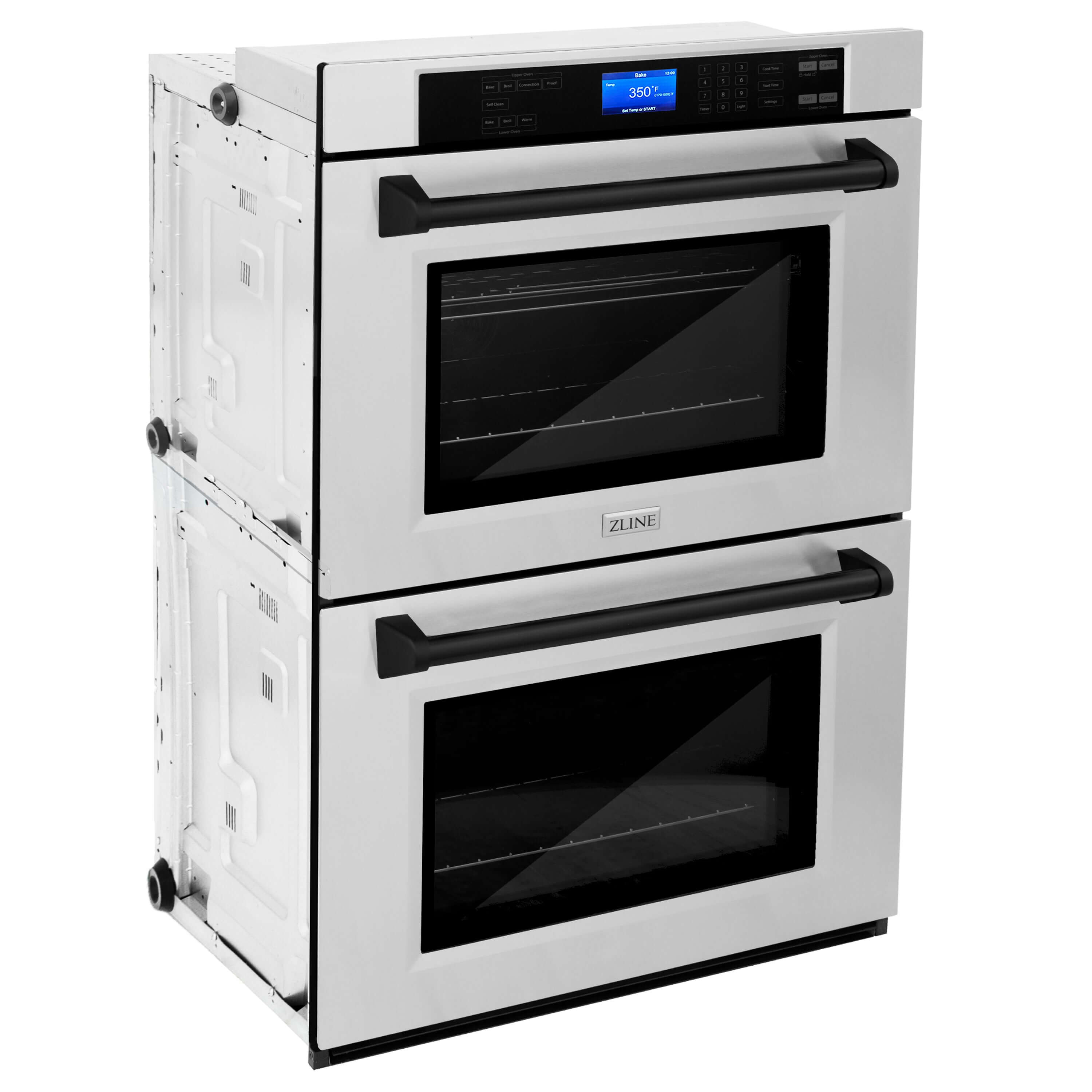 ZLINE Autograph Edition 30 in. Electric Double Wall Oven with Self Clean and True Convection in Stainless Steel and Matte Black Accents (AWDZ-30-MB) side, oven closed.