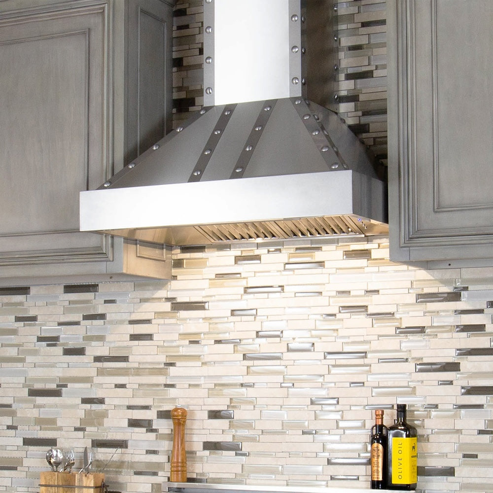 ZLINE Wall Mount Range Hood in Satin Stainless with Nailhead