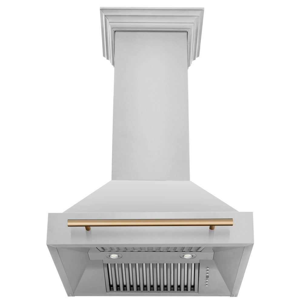 ZLINE Autograph Edition 30 in. Stainless Steel Range Hood with Stainless Steel Shell and Handle (8654STZ-30) front, under.