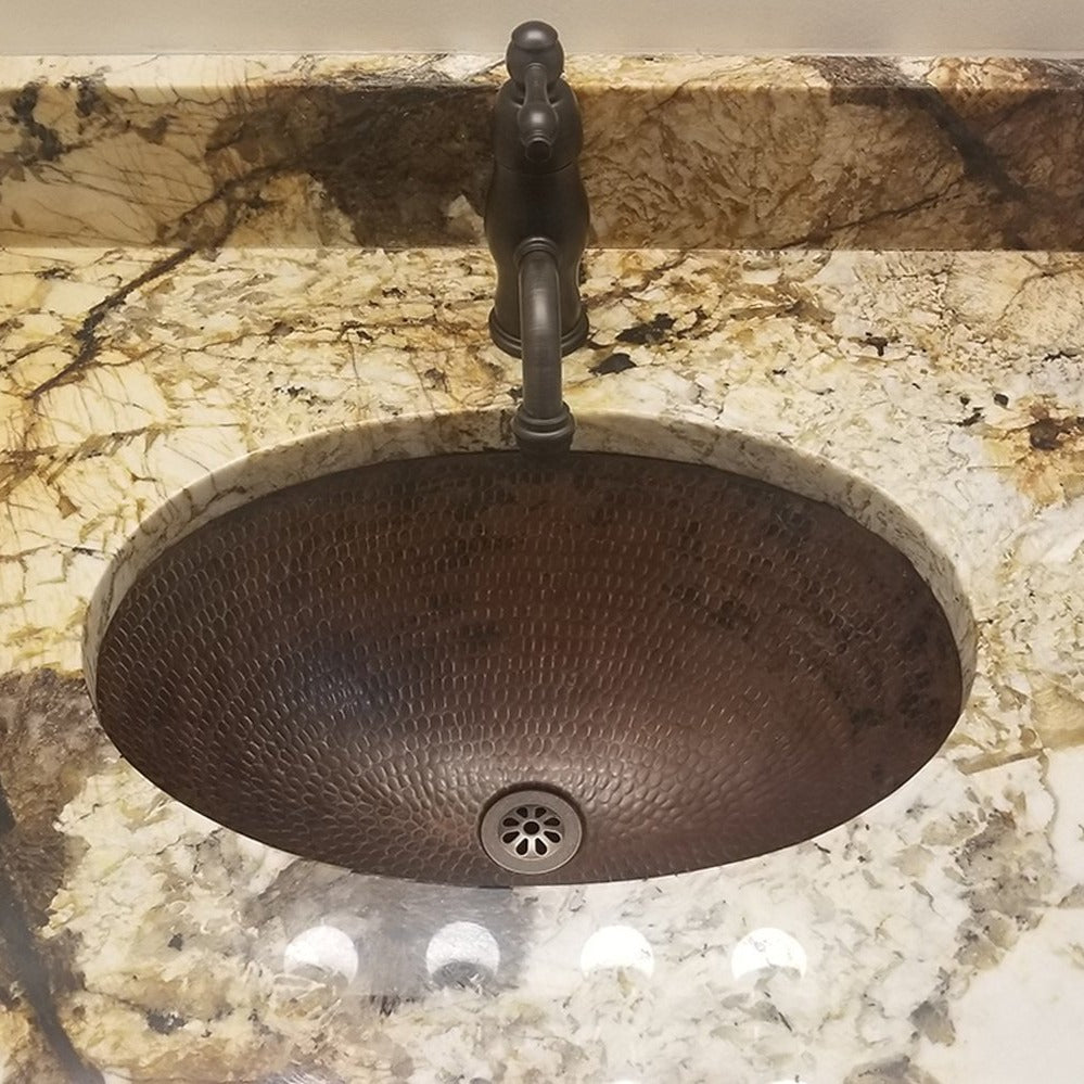 Premier Copper 19 in. Oval Under Counter Hammered Copper Bathroom Sink