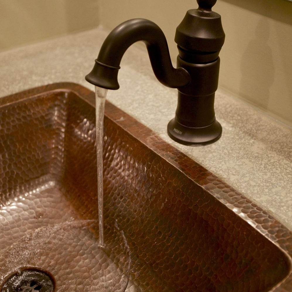 19" Rectangle Under Counter Hammered Copper Bathroom Sink - Rustic Kitchen & Bath - Bathroom Sink - Premier Copper Products