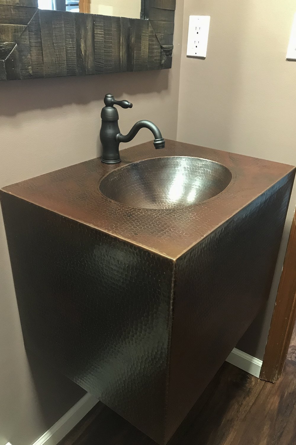 24" Hammered Copper Wall Mount Vanity with Single Faucet Hole - Rustic Kitchen & Bath - Vanities - Premier Copper Products