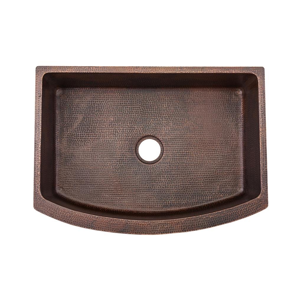 Premier Copper 33 in. Hammered Copper Rounded Apron Front Single Basin Kitchen Sink
