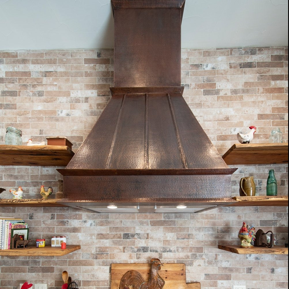 Premier Copper 38 in. Euro Wall Mounted Range Hood in Hammered Copper