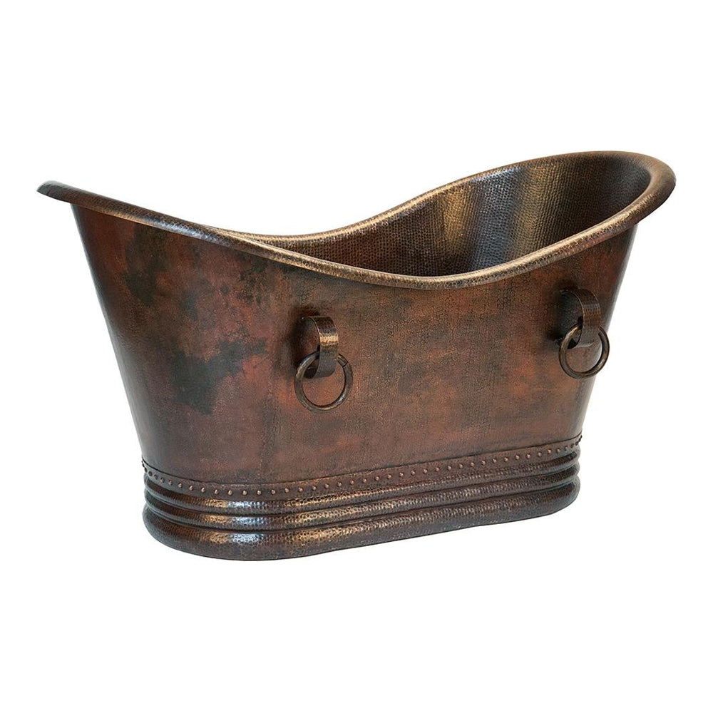 Premier Copper 60 in. Hammered Copper Double Slipper Bathtub With Rings (BTDR60DB)