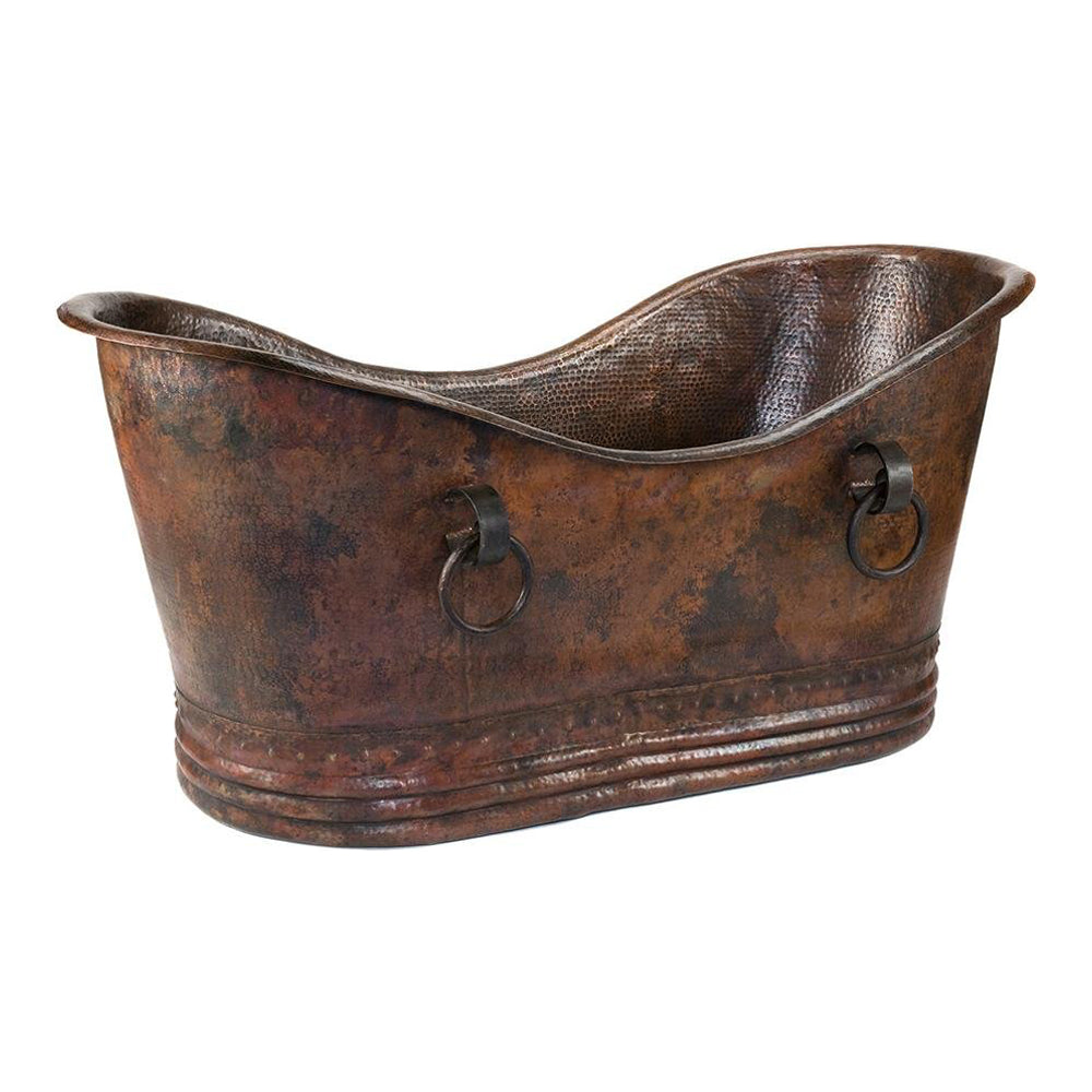 Premier Copper 67 in. Hammered Copper Double Slipper Bathtub With Rings (BTDR67DB)