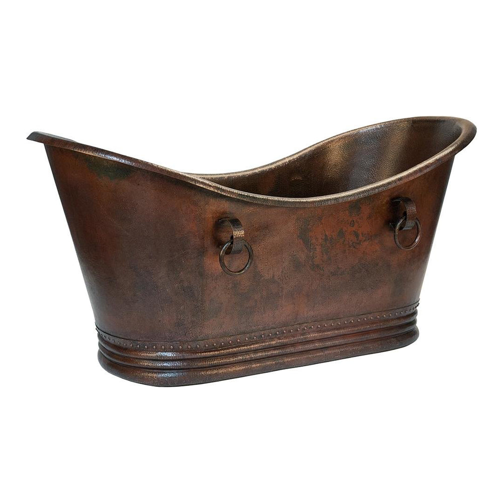 Premier Copper 72 in. Hammered Copper Double Slipper Bathtub With Rings (BTDR72DB)
