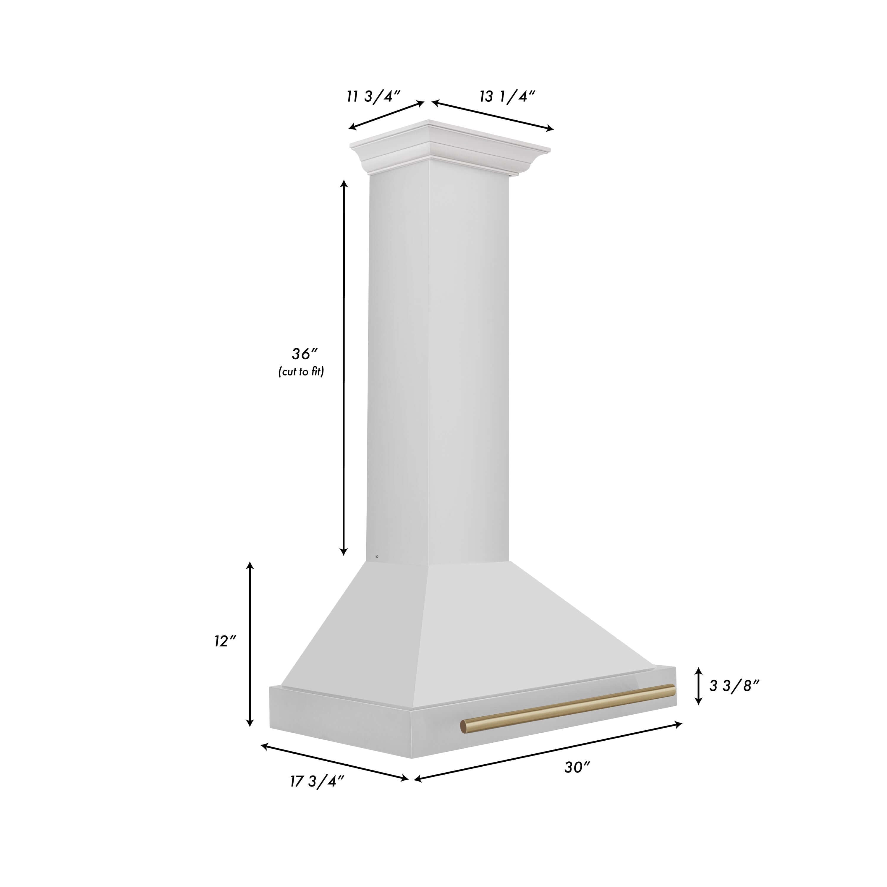 ZLINE Autograph Edition 30 in. Stainless Steel Range Hood with Stainless Steel Shell and Accents (KB4STZ-30) dimensional diagram and measurements.