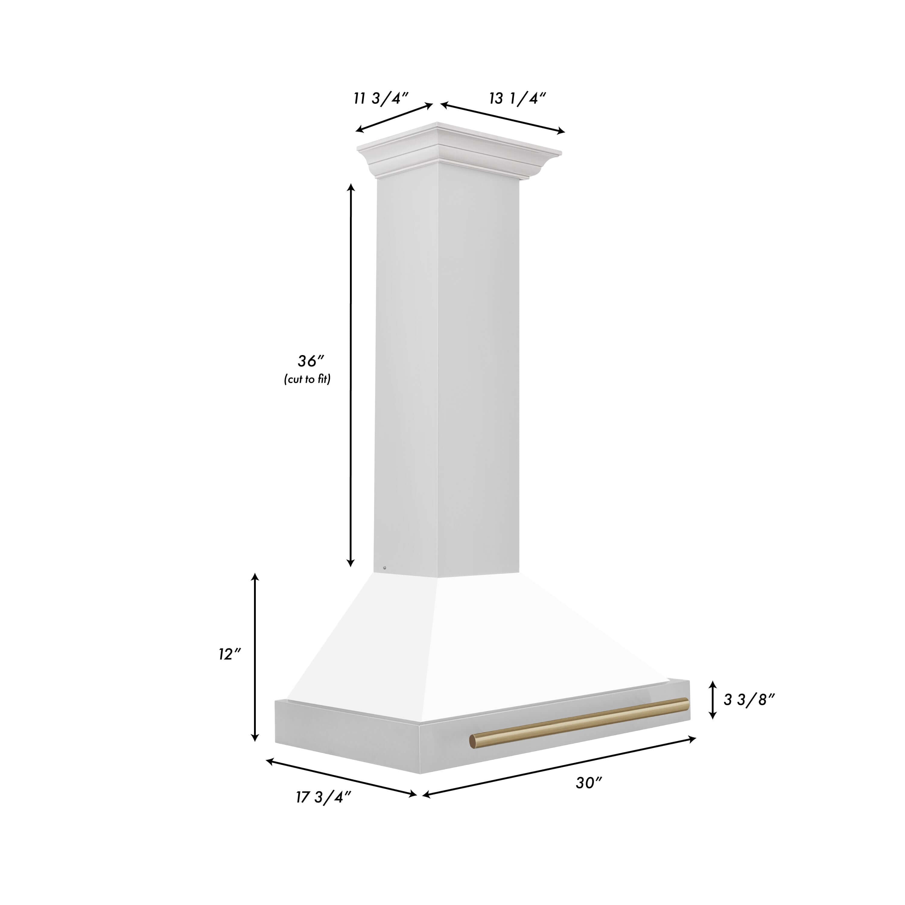 ZLINE Autograph Edition 30 in. Stainless Steel Range Hood with White Matte Shell and Accents (KB4STZ-WM30) dimensional diagram and measurements.