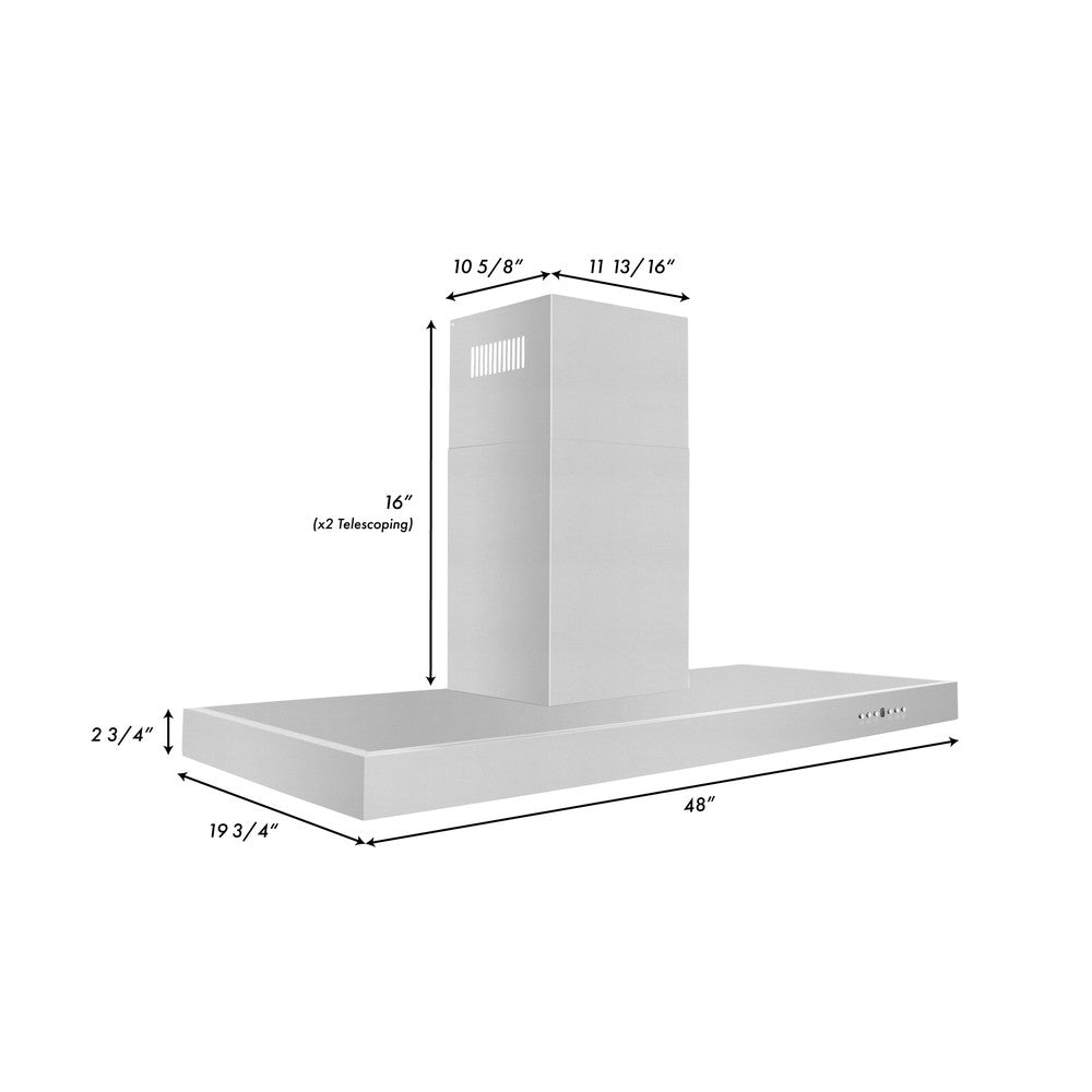 ZLINE Convertible Vent Wall Mount Range Hood in Stainless Steel (KE) dimensional diagram and measurements.