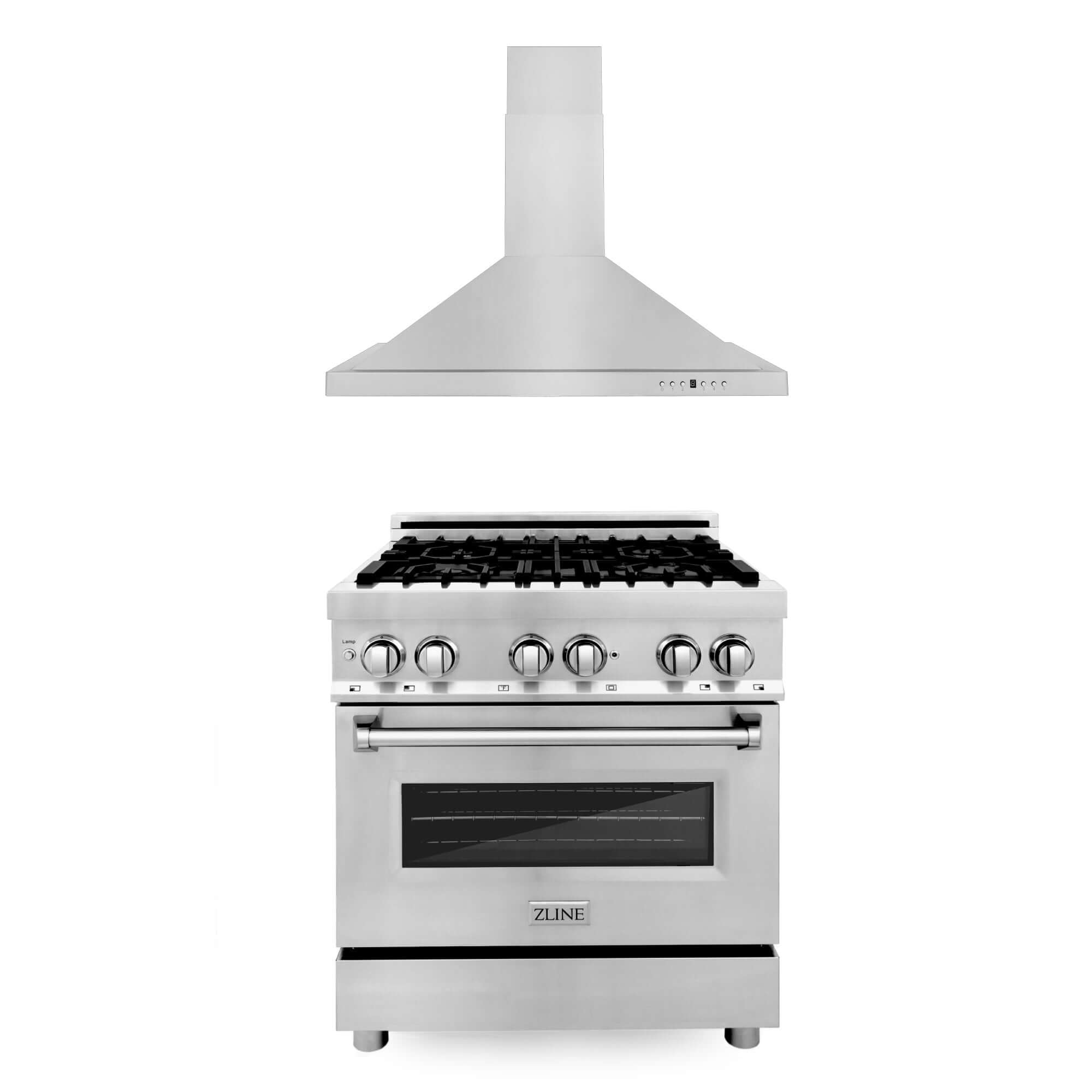 ZLINE 30 in. Kitchen Package with Stainless Steel Dual Fuel Range and Convertible Vent Range Hood