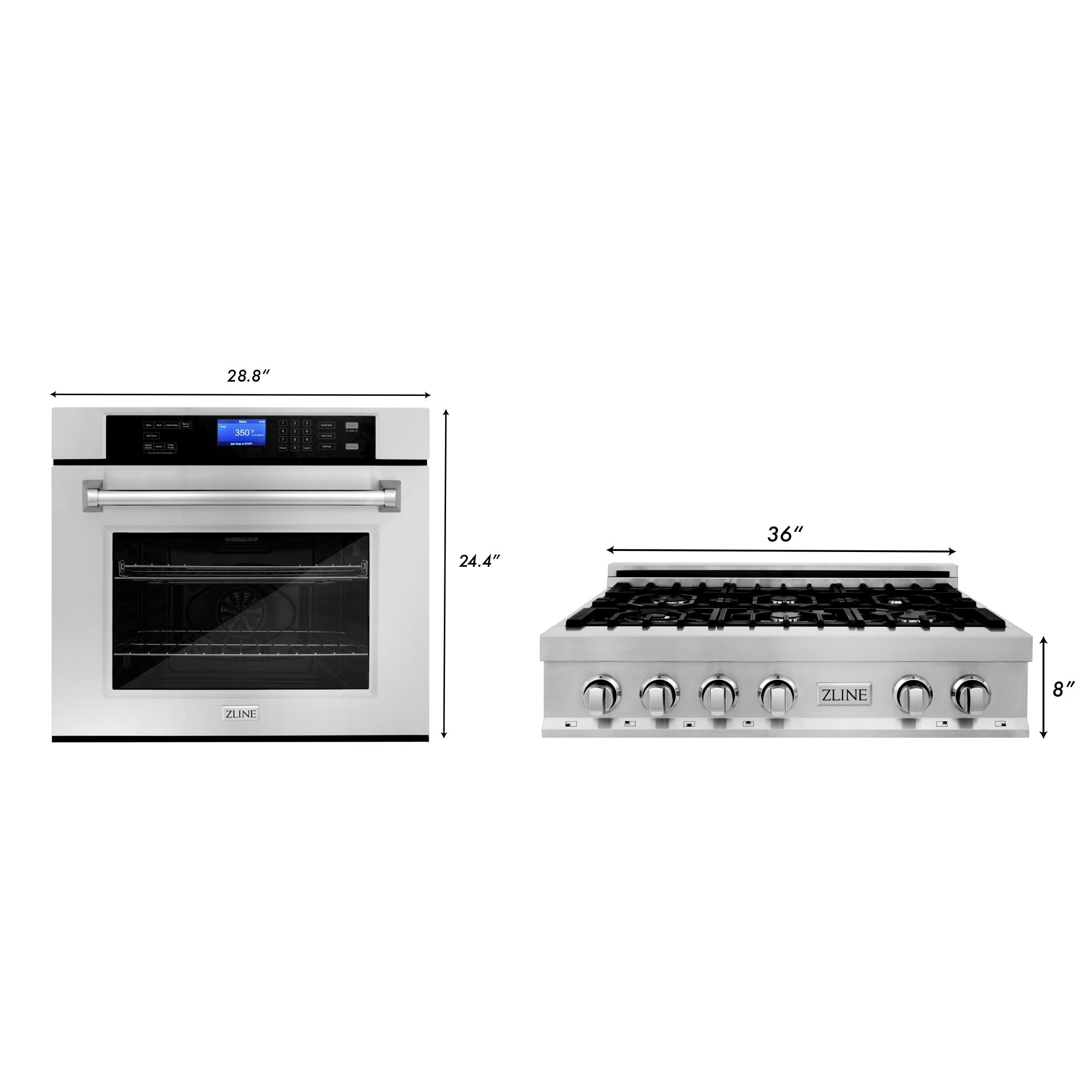ZLINE Kitchen Package in Stainless Steel with 36 in. Gas Rangetop and 30 in. Single Wall Oven (2KP-RTAWS36)