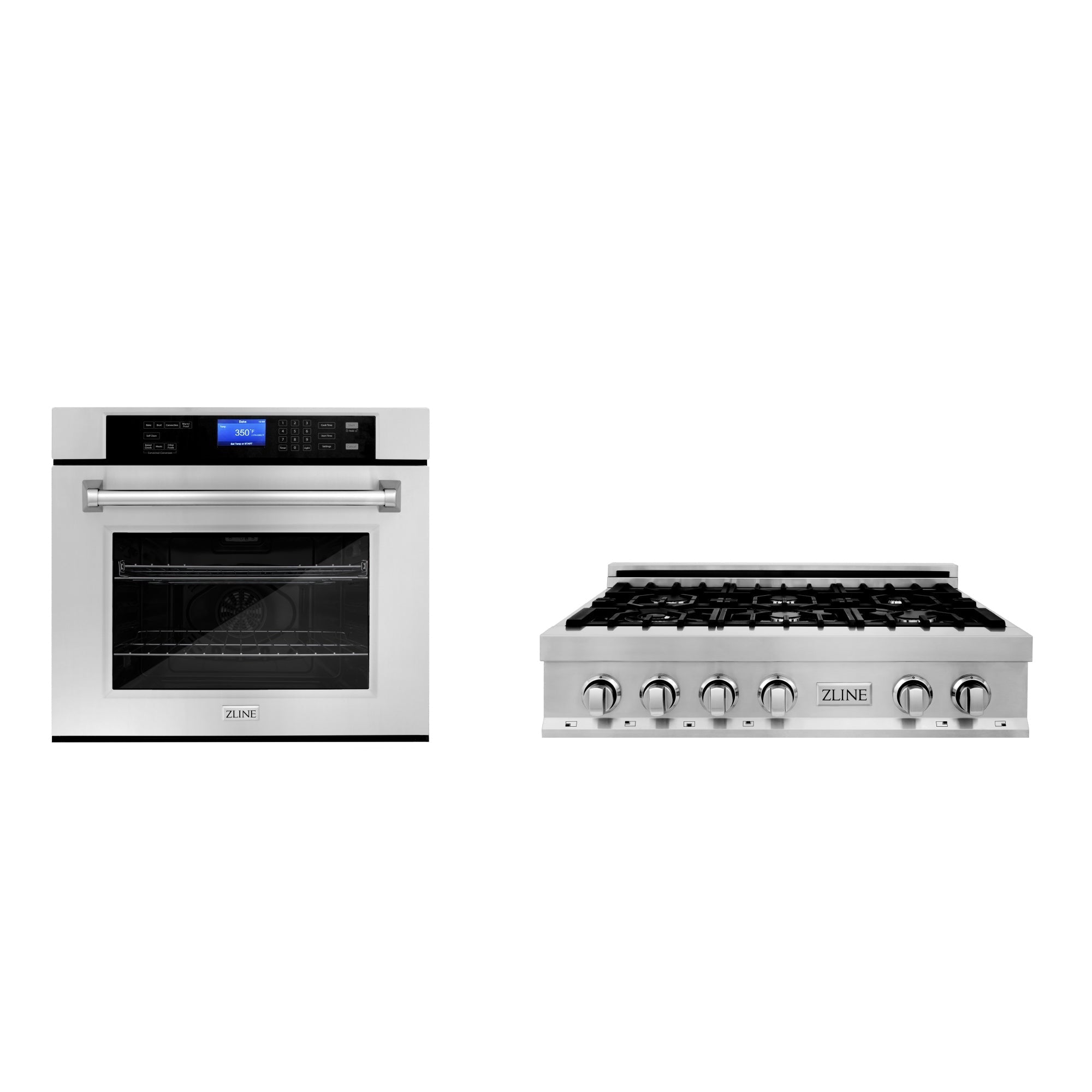 ZLINE Kitchen Package in Stainless Steel with 36 in. Gas Rangetop and 30 in. Single Wall Oven (2KP-RTAWS36)