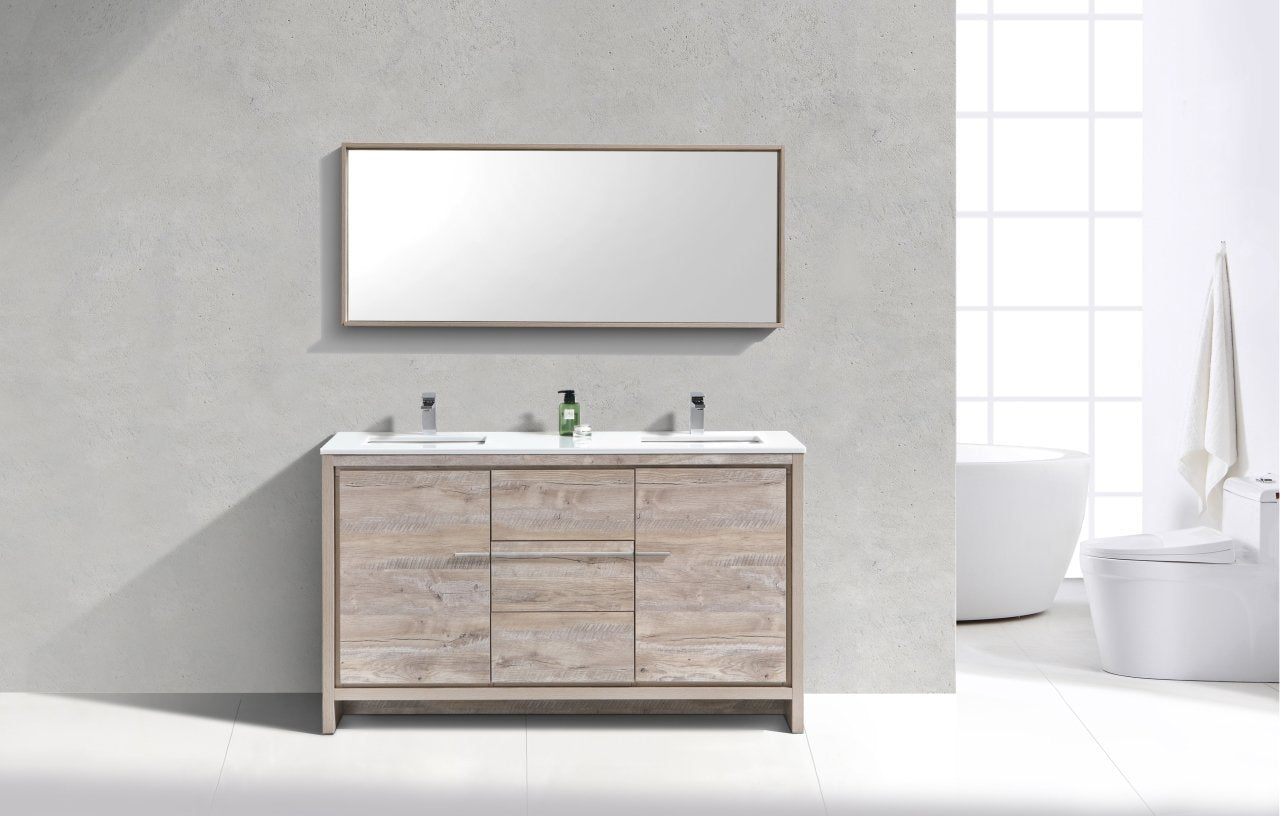 KubeBath Dolce 60″ Double Sink Modern Bathroom Vanity with White Quartz Counter-Top - Rustic Kitchen & Bath - Vanities - KubeBath