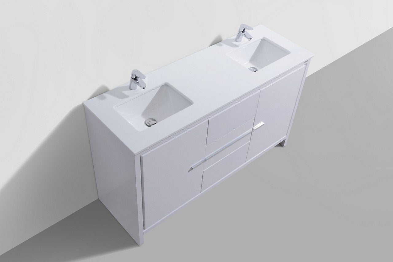KubeBath Dolce 60″ Double Sink Modern Bathroom Vanity with White Quartz Counter-Top - Rustic Kitchen & Bath - Vanities - KubeBath