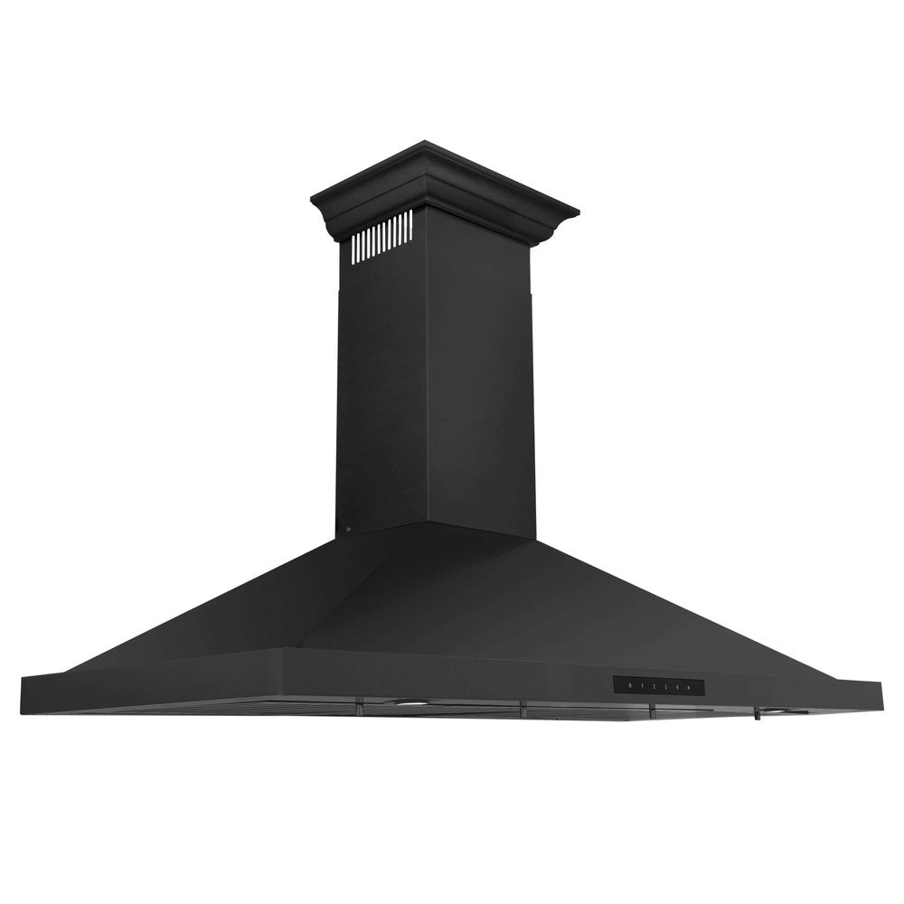 ZLINE Convertible Vent Wall Mount Range Hood in Black Stainless Steel with Crown Molding (BSKBNCRN) 42 Inch