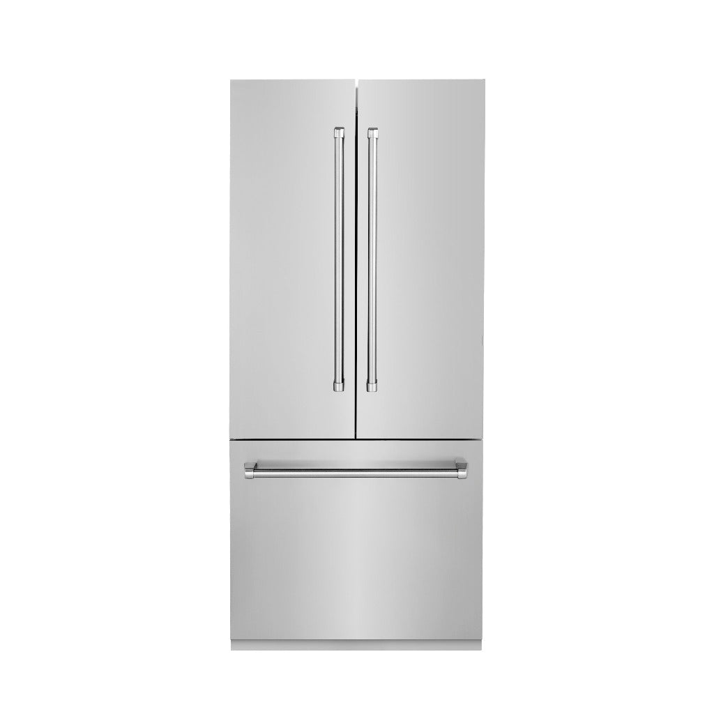 ZLINE 36 in. 19.6 cu. Ft. Panel Ready Built-In 3-Door French Door Refrigerator with Internal Water and Ice Dispenser (RBIV-36) front, closed.