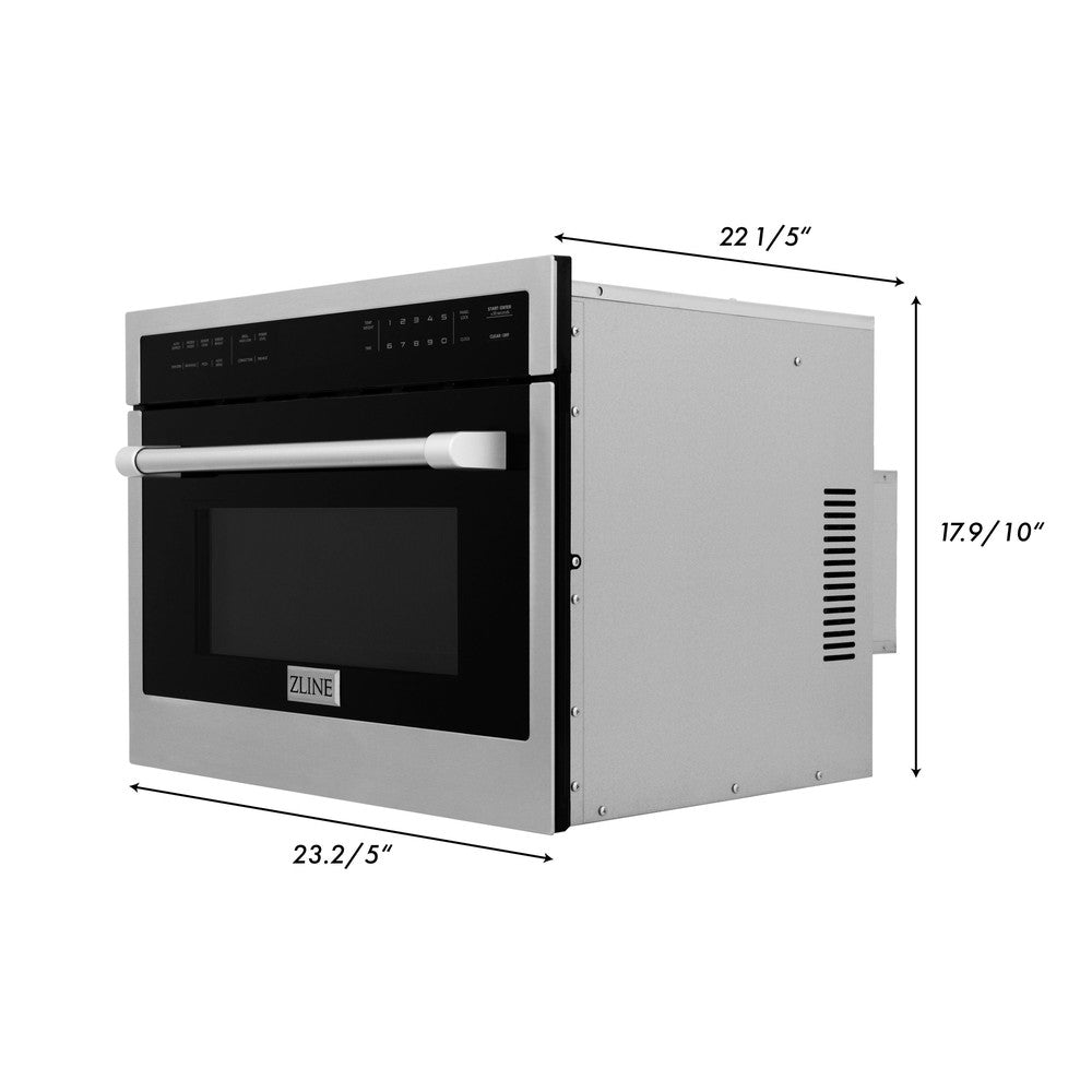 ZLINE Stainless Steel 24 in. Built-in Convection Microwave Oven and 30 in. Single Wall Oven with Self Clean (2KP-MW24-AWS30) dimensional diagram with measurements.