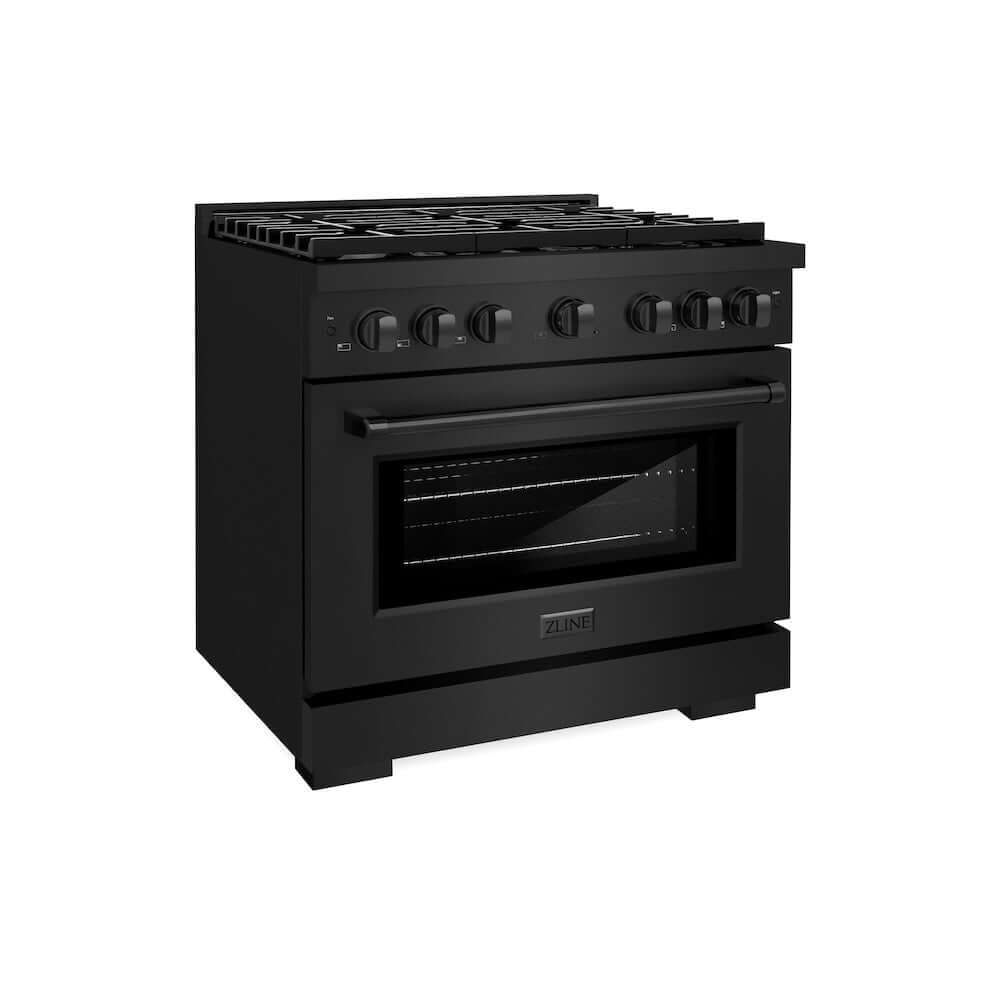 ZLINE 36 in. 5.2 cu. ft. 6 Burner Gas Range with Convection Gas Oven in Black Stainless Steel (SGRB-36) 