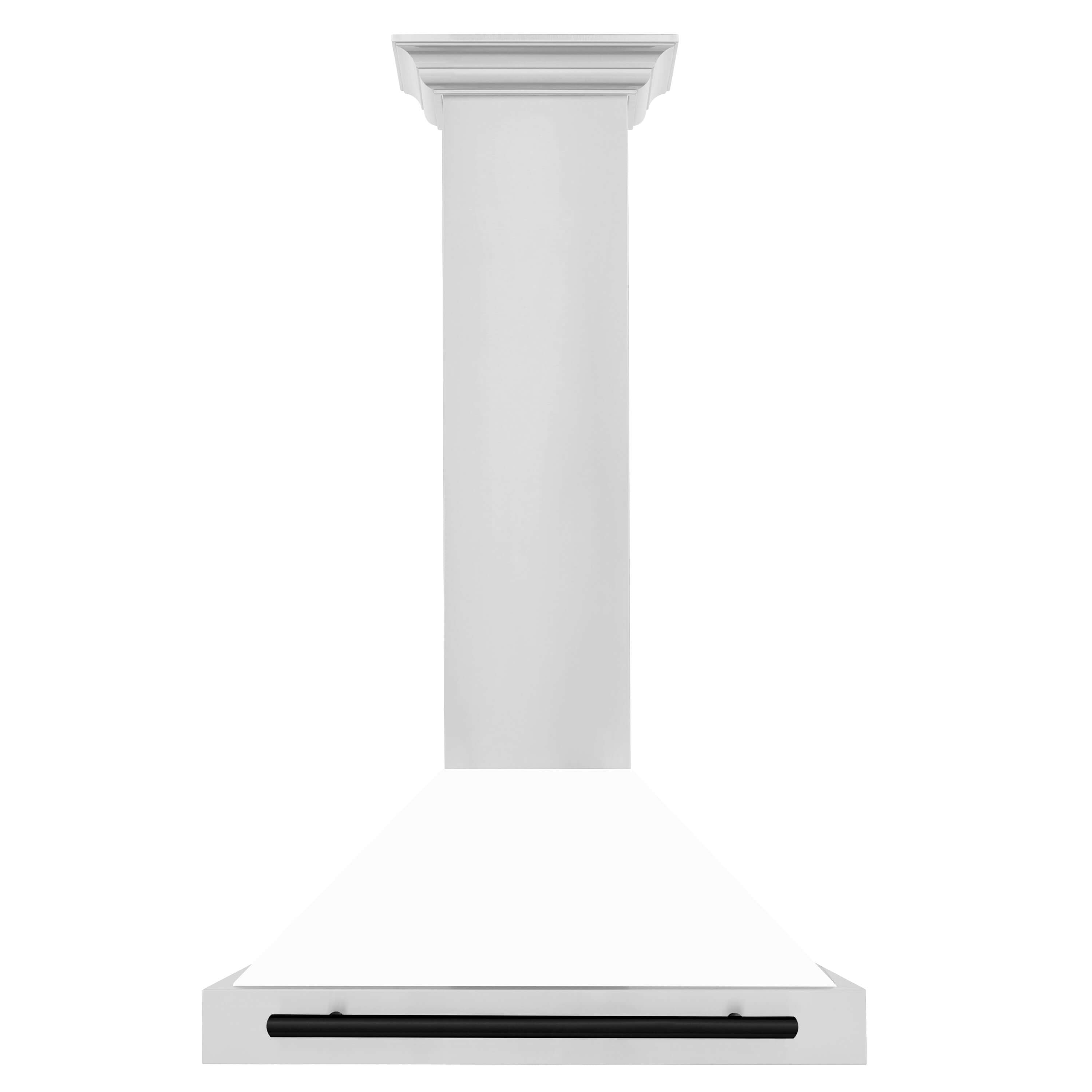 ZLINE Autograph Edition 30 in. Stainless Steel Range Hood with White Matte Shell and Accents (KB4STZ-WM30) front.