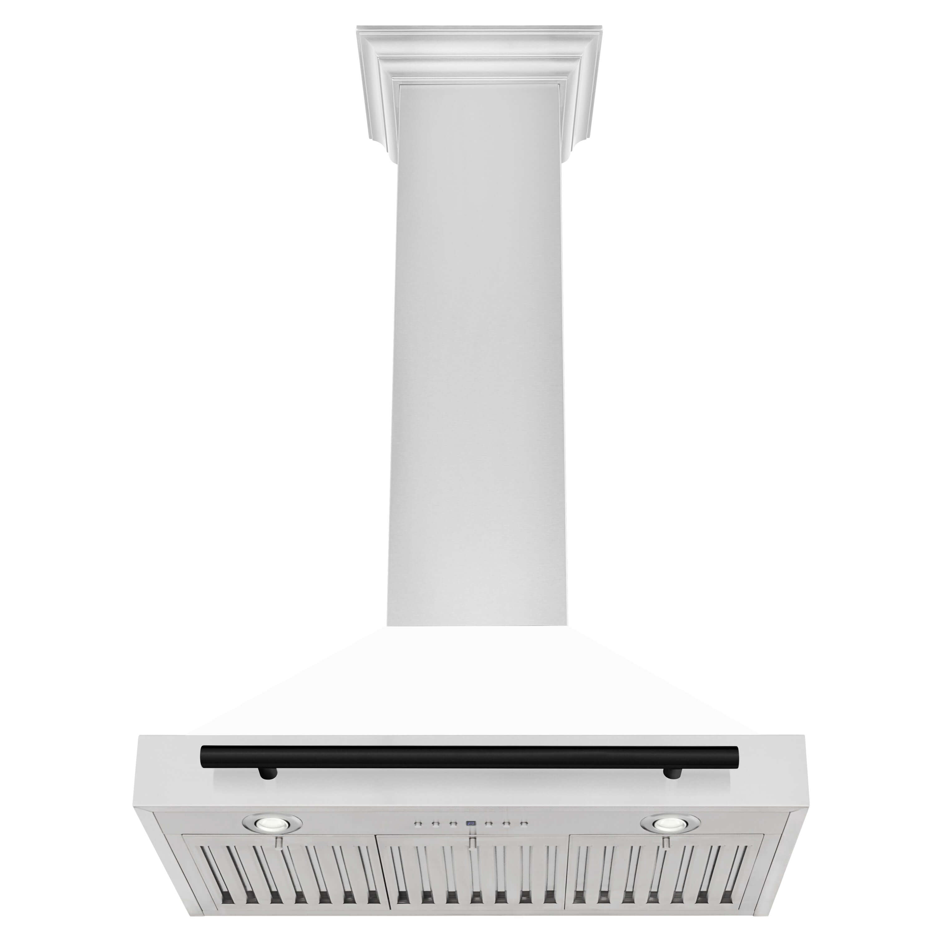 ZLINE Autograph Edition 30 in. Stainless Steel Range Hood with White Matte Shell and Accents (KB4STZ-WM30) front, under.