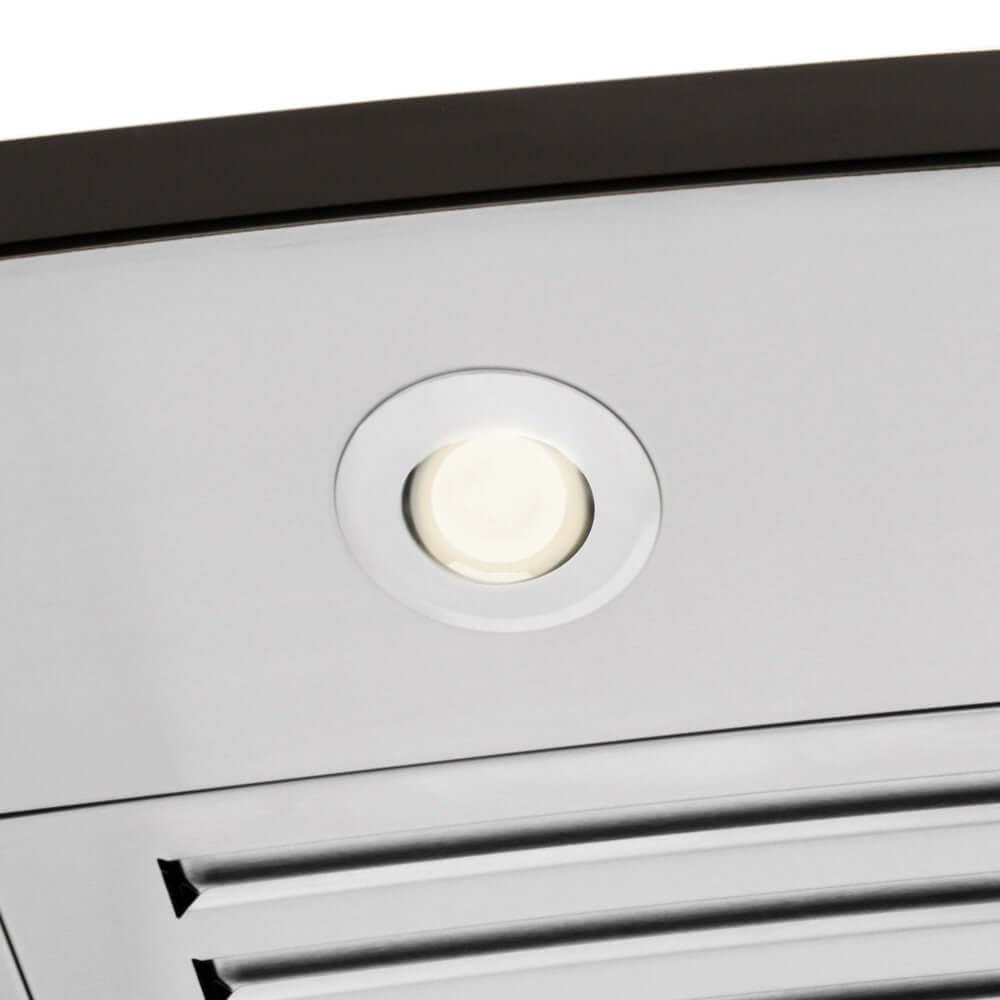ZLINE Wall Mount Range Hood in Stainless Steel (KN6) built-in LED light close-up.
