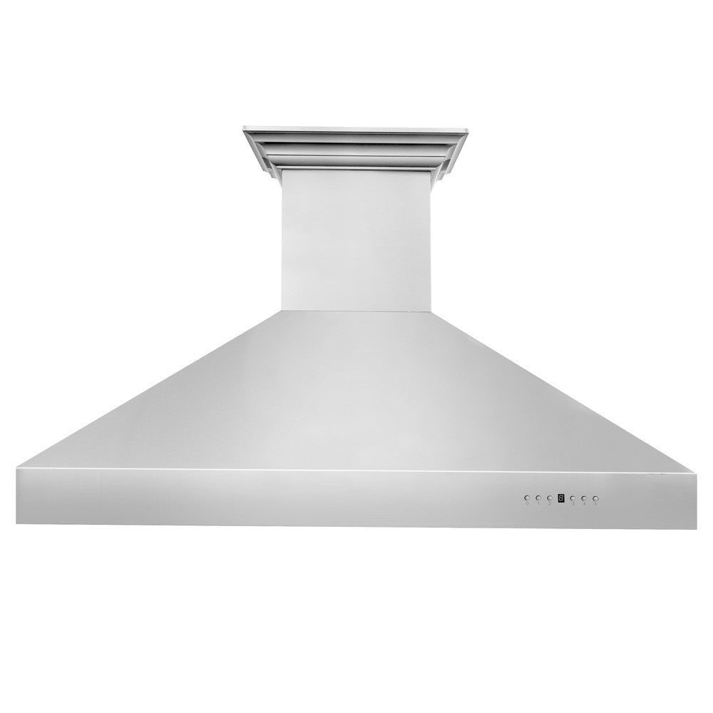 ZLINE Professional Wall Mount Range Hood in Stainless Steel with Built-in ZLINE CrownSound Bluetooth Speakers (697CRN-BT) front.