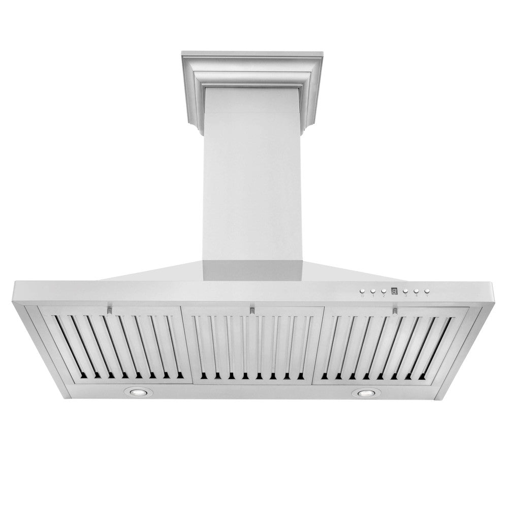 ZLINE Convertible Vent Wall Mount Range Hood in Stainless Steel with Crown Molding (KBCRN) front, under