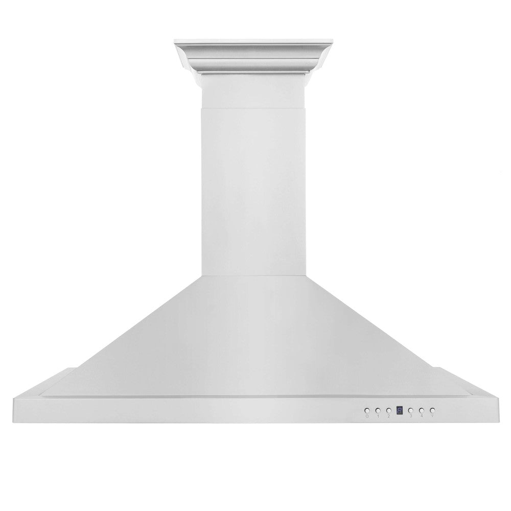 ZLINE Convertible Vent Wall Mount Range Hood in Stainless Steel with Crown Molding (KBCRN) front.