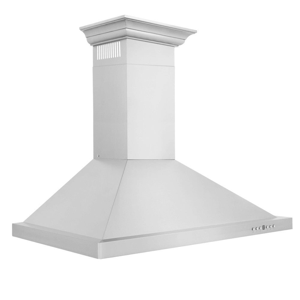 ZLINE Convertible Vent Wall Mount Range Hood in Stainless Steel with Crown Molding (KBCRN) side.