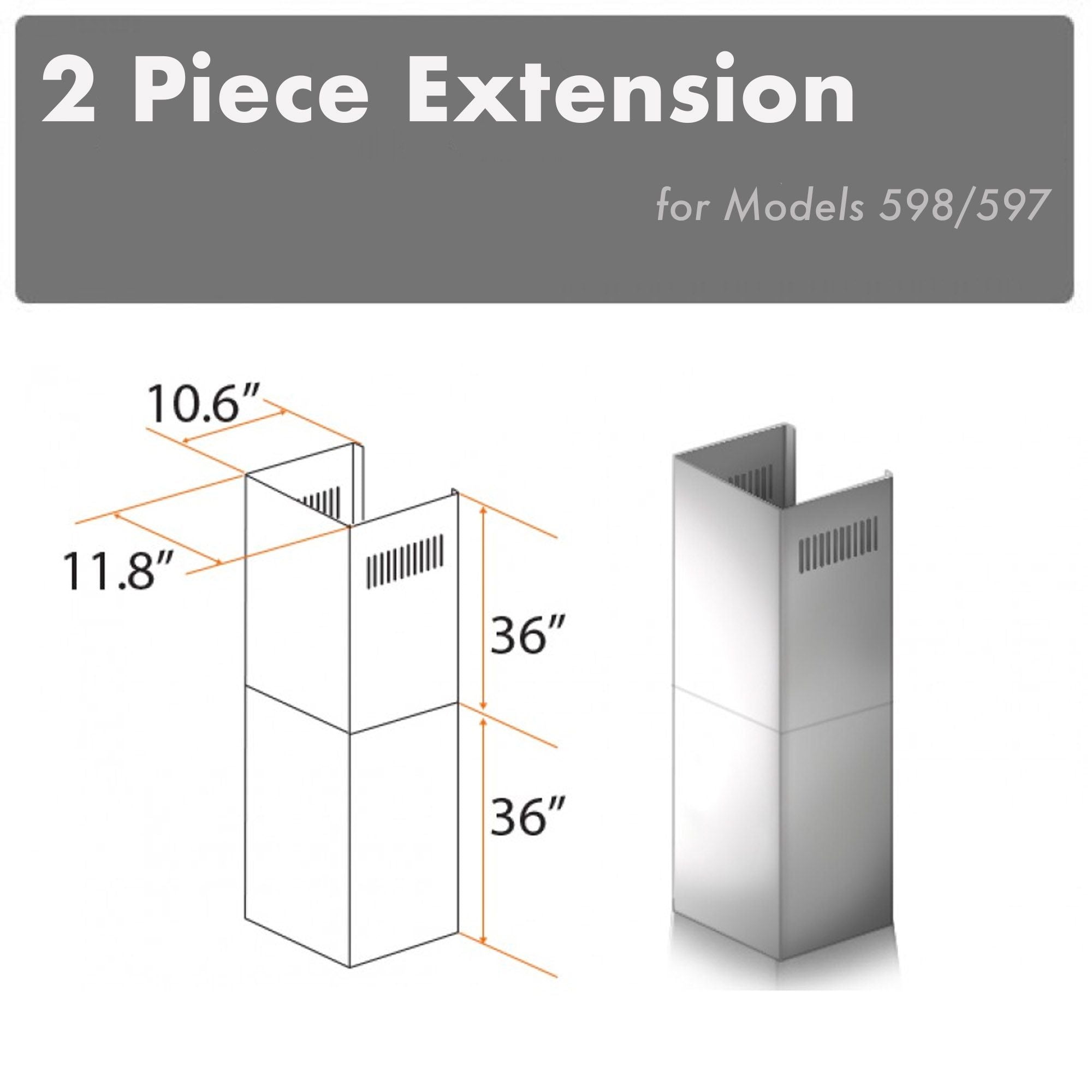 ZLINE 2-36" Chimney Extensions for 10 ft. to 12 ft. Ceilings (2PCEXT-587/597) - Rustic Kitchen & Bath - Range Hood Accessories - ZLINE Kitchen and Bath