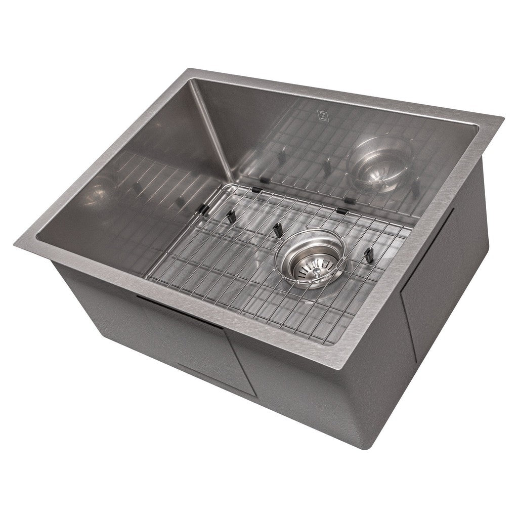 ZLINE 23 in. Meribel Undermount Single Bowl Kitchen Sink with Bottom Grid (SRS-23) DuraSnow Stainless Steel