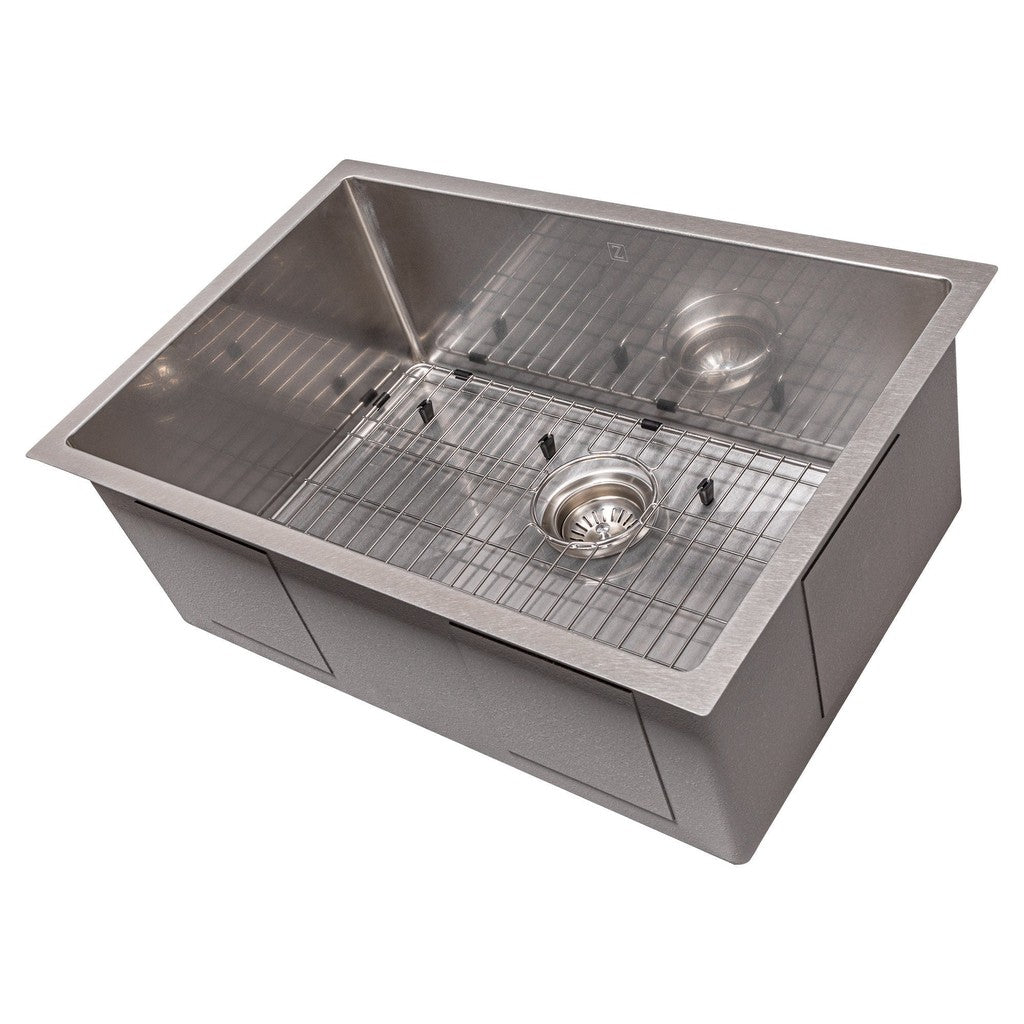 ZLINE 27 in. Meribel Undermount Single Bowl Kitchen Sink with Bottom Grid (SRS-27) DuraSnow Stainless Steel