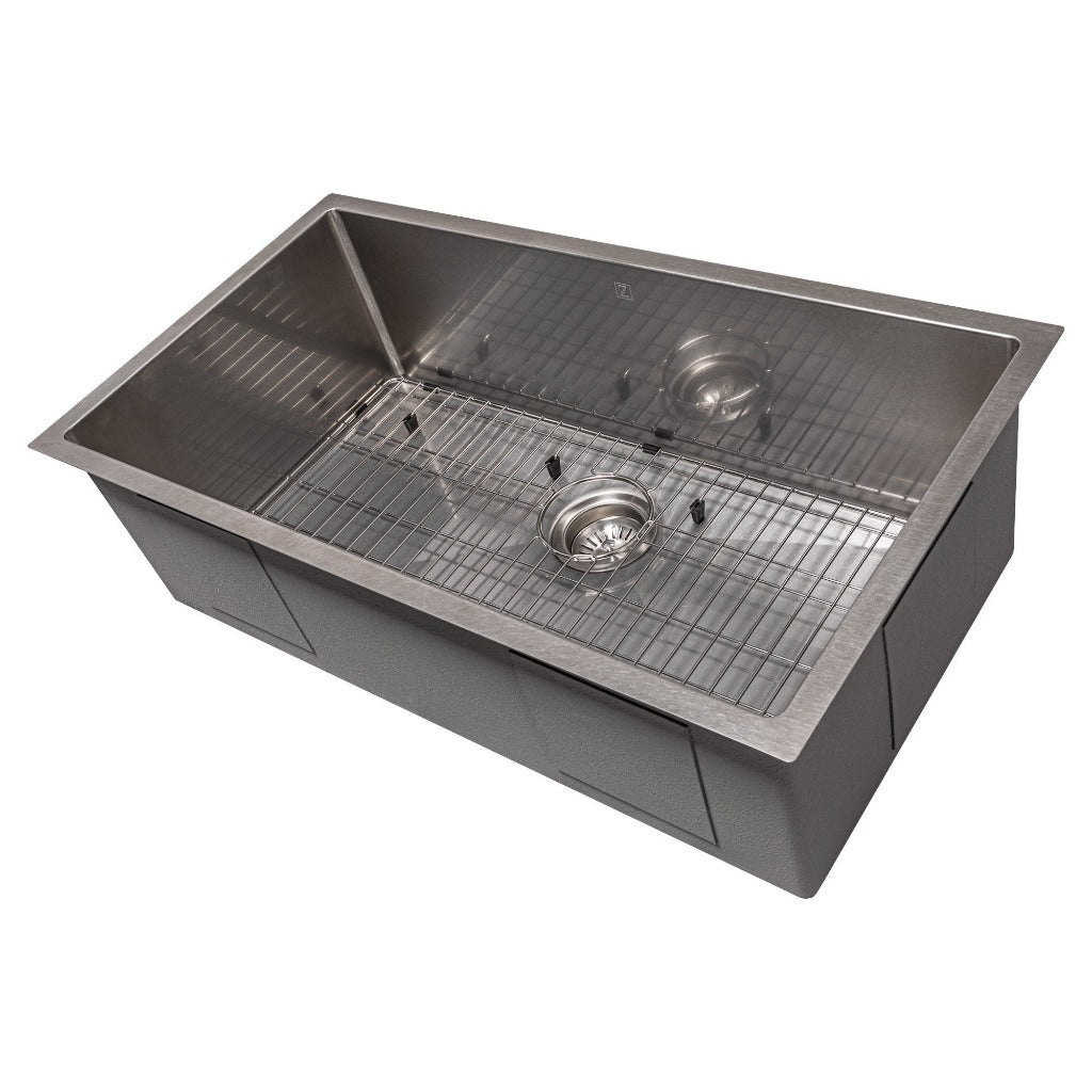 ZLINE 33 in. Meribel Undermount Single Bowl Stainless Steel Kitchen Sink with Bottom Grid (SRS-33) DuraSnow Stainless Steel