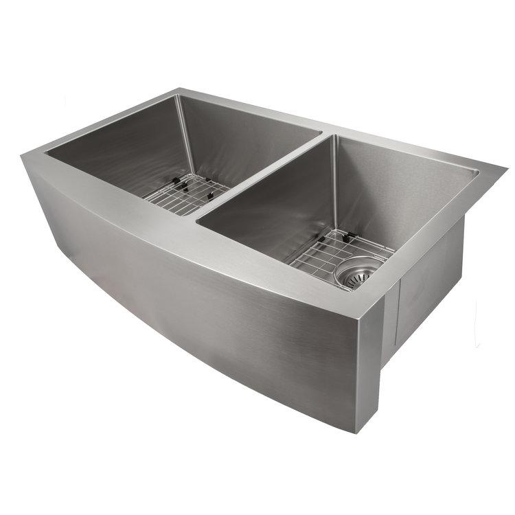 ZLINE 36 in. Courchevel Farmhouse Apron Mount Double Bowl Kitchen Sink with Bottom Grid (SA60D) Stainless Steel