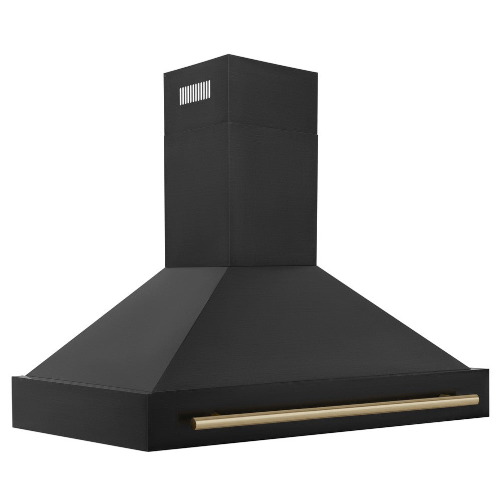 ZLINE Autograph Edition 48 in. Black Stainless Steel Range Hood with Handle (BS655Z-48) Champagne Bronze side.